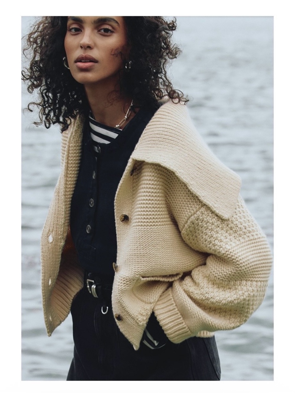 J. Crew Cream Double-Breasted Sailor Collar Cardigan Sweater